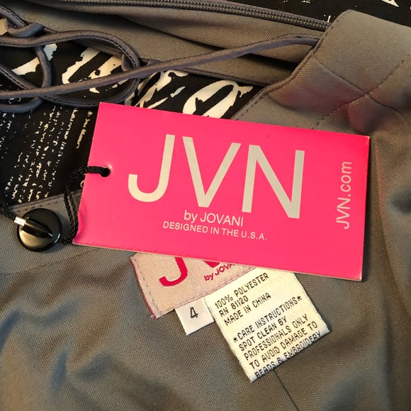 NEW JOVANI SZ 4 GREY CUT OUT LACE UP FORMAL EVENING GOWN - Picture 12 of 14